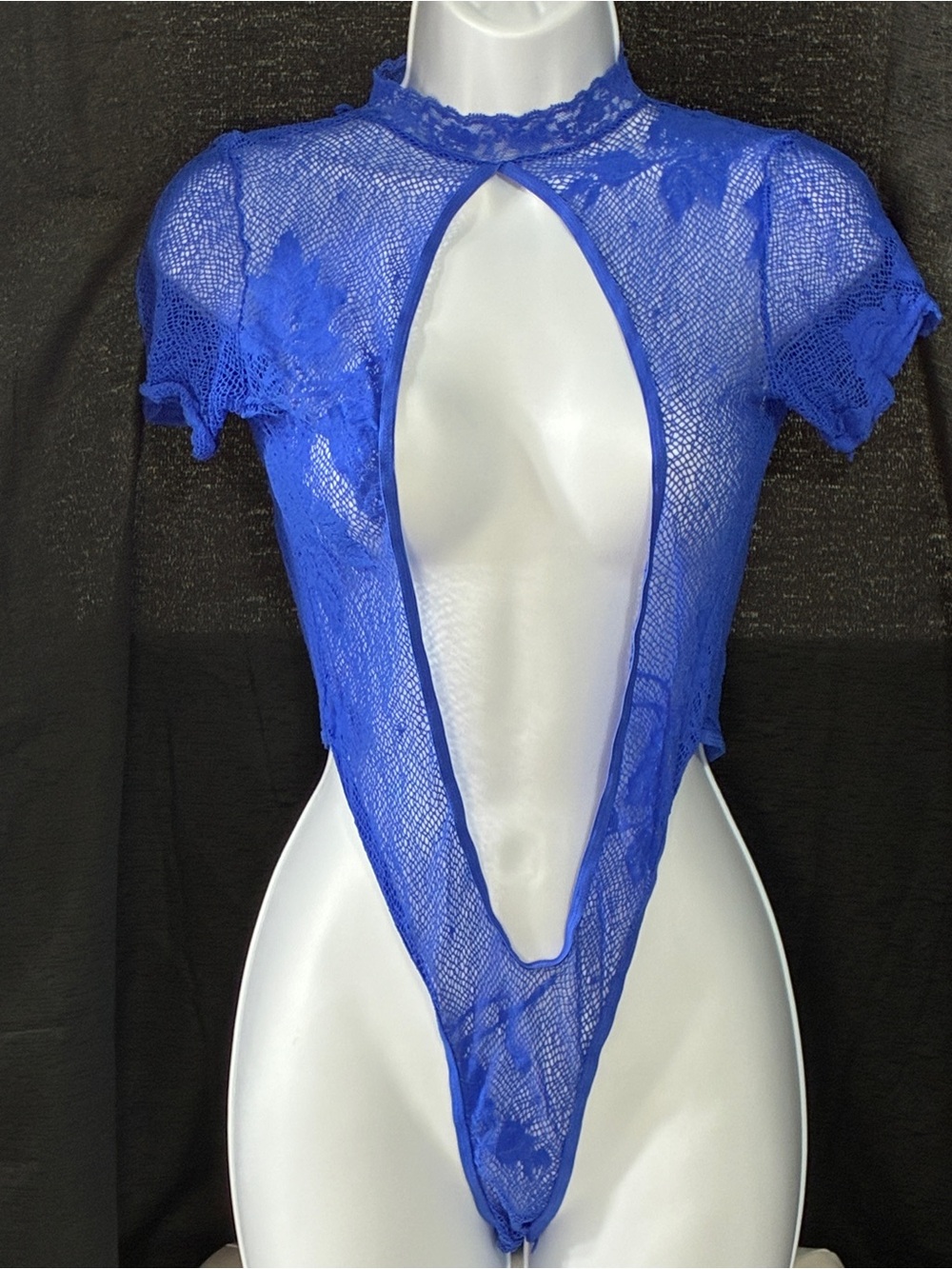 Yandy Electric Blue Sheer Lace Cutout Chemise